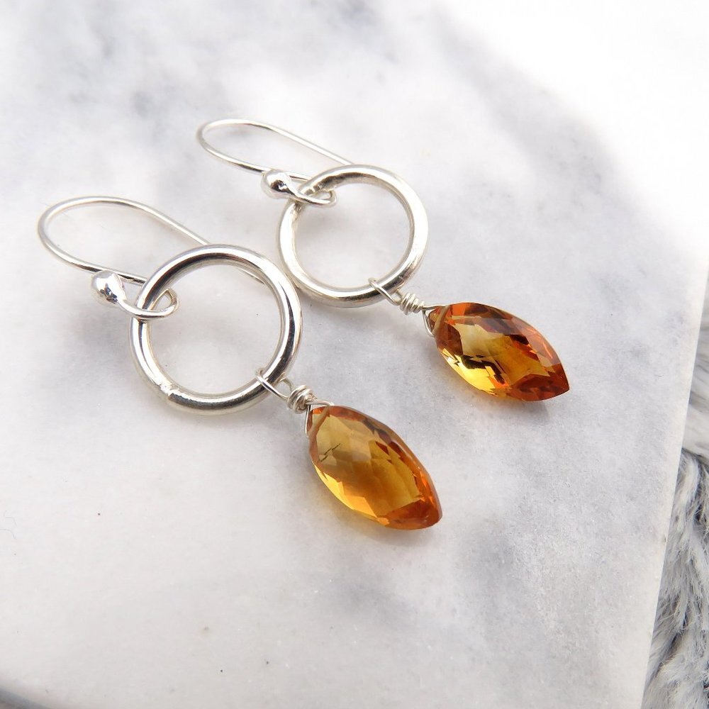 Fire Citrine and Sterling Silver Hoop Earrings in 925 Sterling Silver